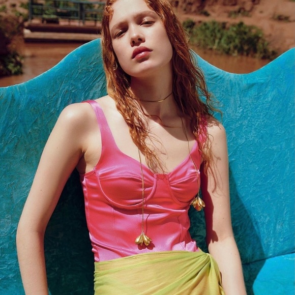 Zara | Tops | Zara Satin Pink Bustier Corset Bodysuit | Poshmark